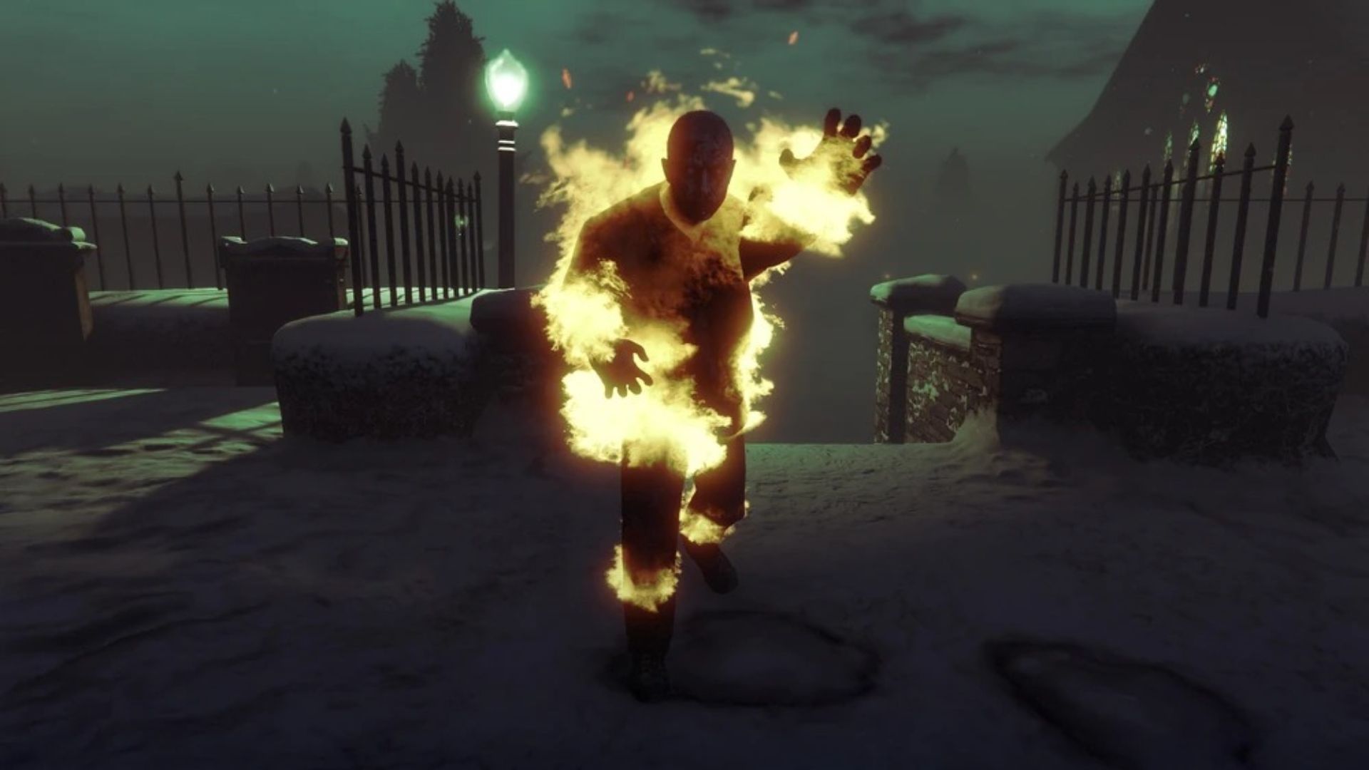 Flaming zombie in the Ludendorff Cemetery (Image via Rockstar Games)