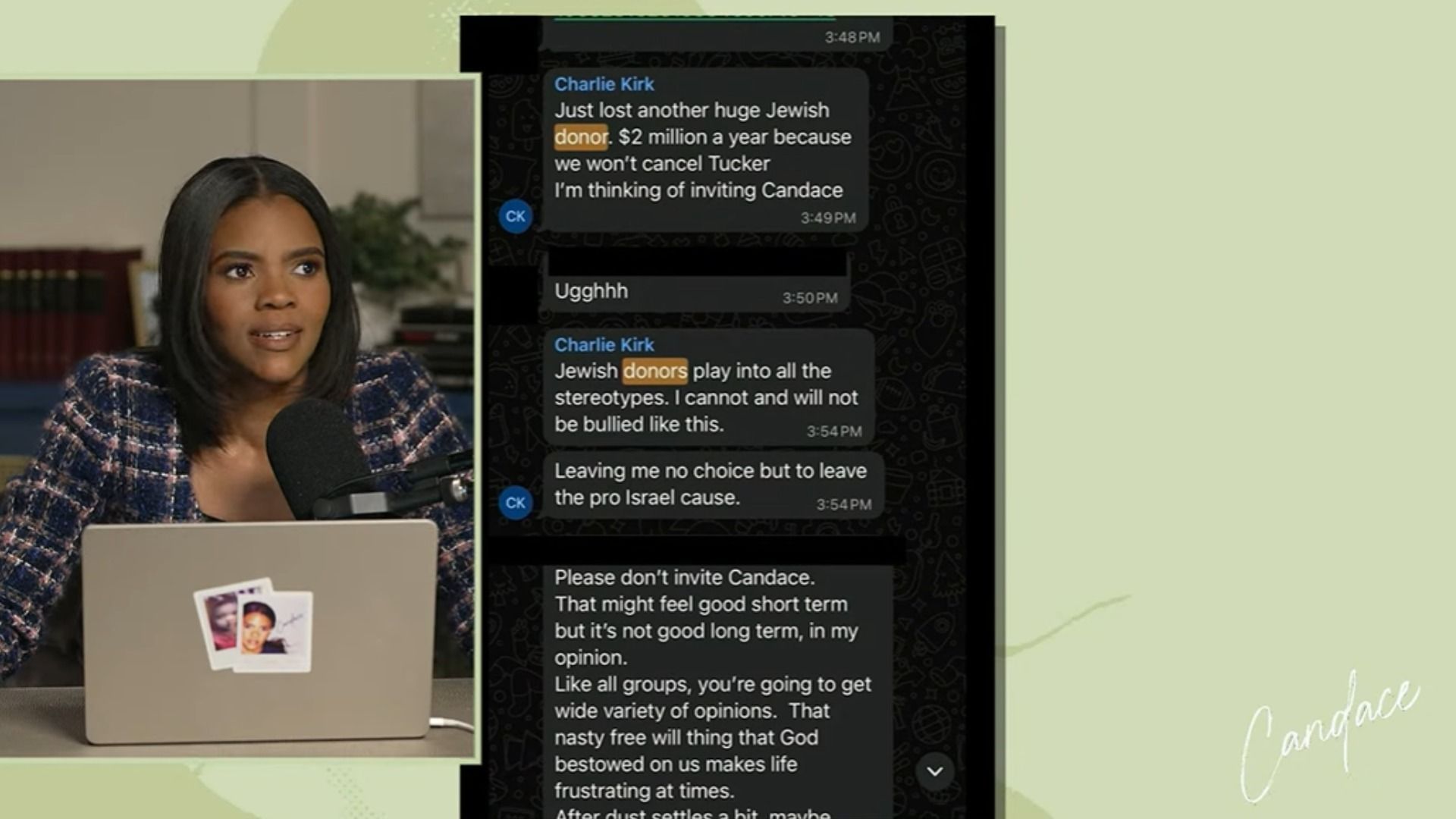 Candace Owens discussing Charlie Kirk&#039;s messages in her podcast (Image via YouTube/@Candace Owens)