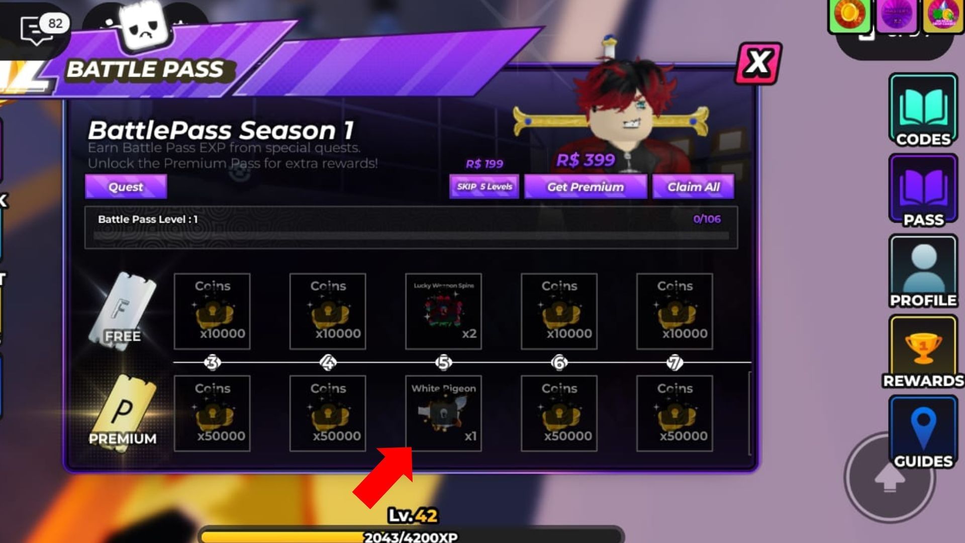The White Pigeon in the Battle Pass (Image via Roblox)