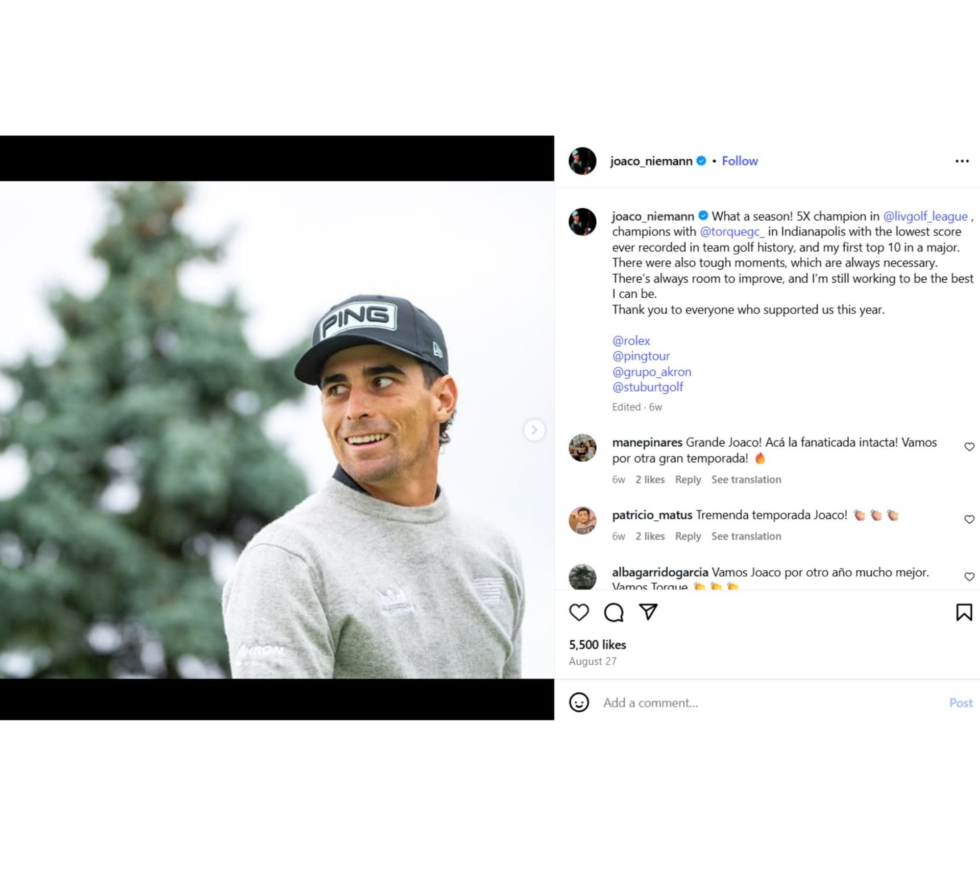A glimpse of Joaquin Niemann&#039;s post - Source - @joaco_niemann on Instagram