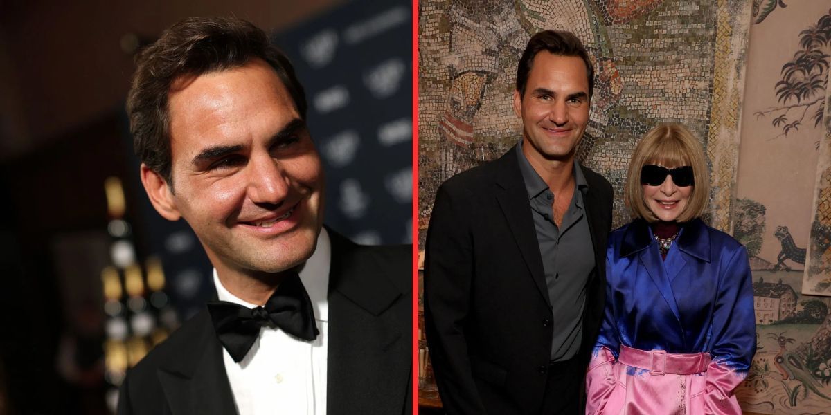 Roger Federer (left), Federer with Anna Wintour (right), Sources: Getty