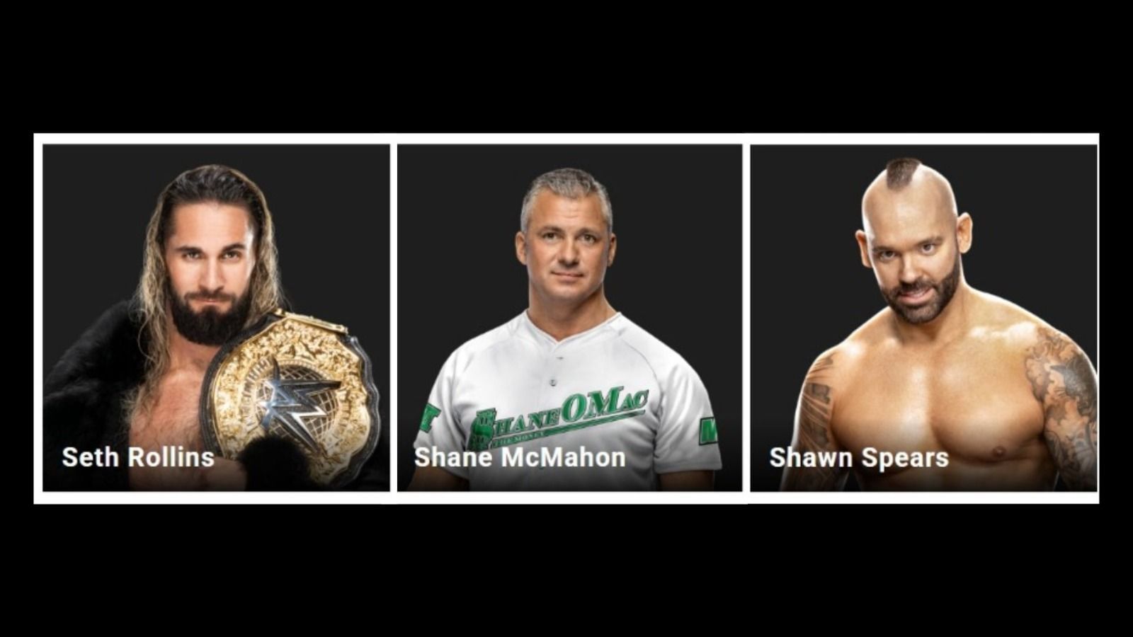 Shane McMahon finds himself between Seth Rollins and Shawn Spears [Image credit: wwe.com]