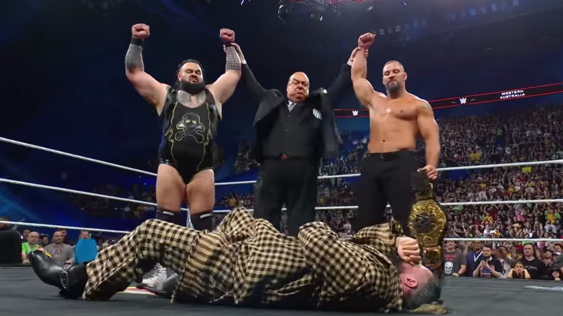 Bronson Reed, Bron Breakker and Paul Heyman after betraying Seth Rollins on RAW (Image via WWE