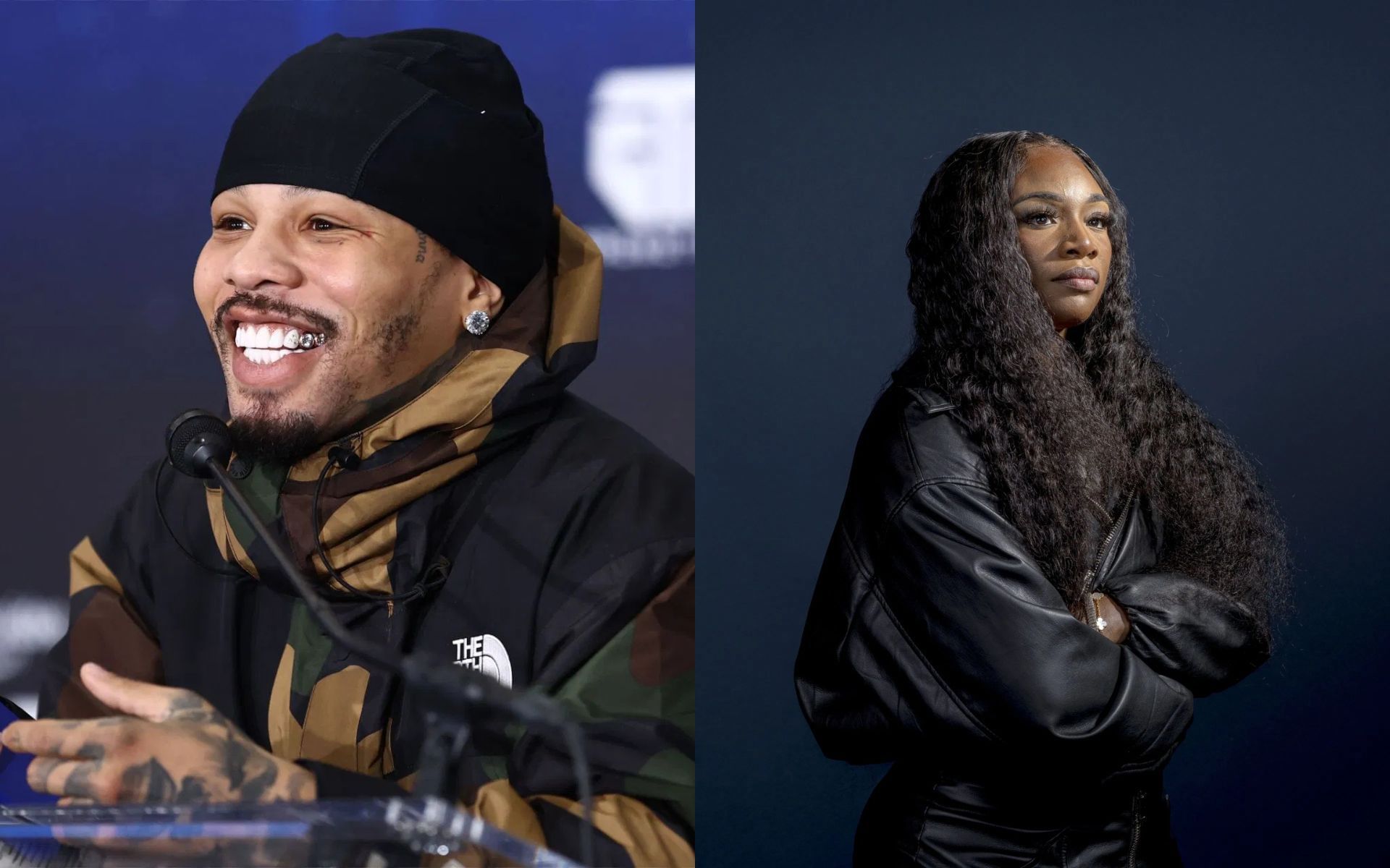 Claressa Shields (right) takes aim at Gervonta Davis (left). [Images courtesy: Getty]