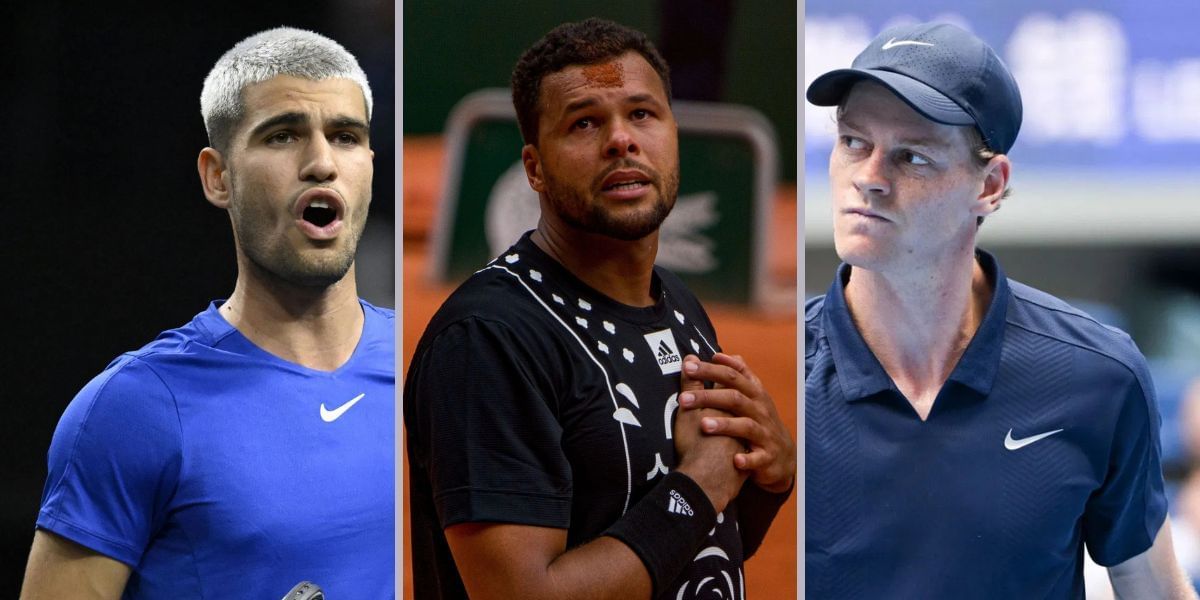 Carlos Alcaraz (left), Jo-Wilfried Tsonga (center), Jannik Sinner (right), Sources: Getty