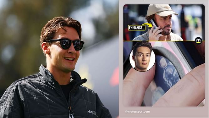 George Russell drops 3-word reaction to Fernando Alonso having his picture on his phonecase