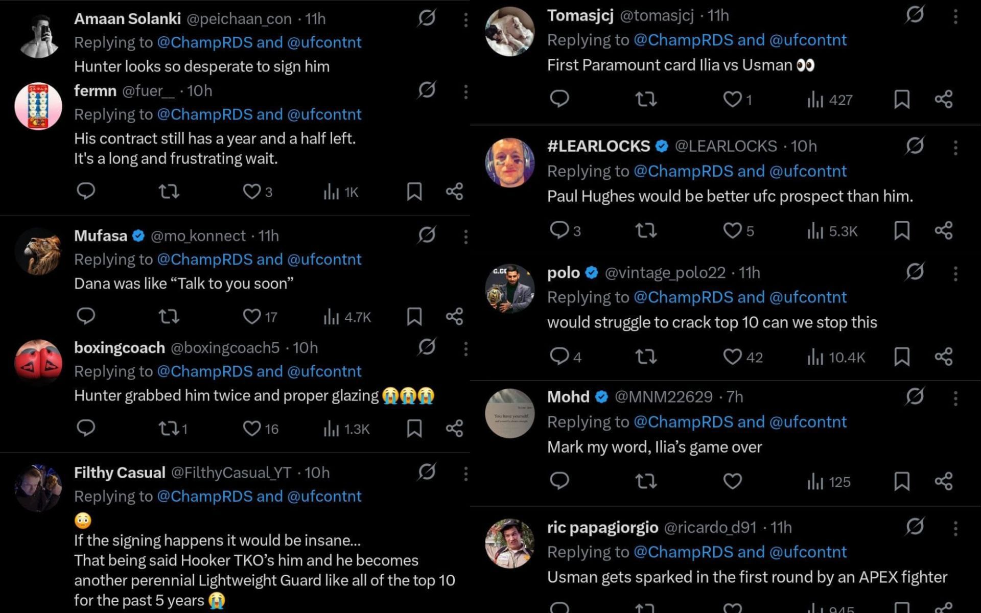 Fans&#039; reaction to Usman Nurmagomedov meeting Dana White and Hunter Campbell. [Screenshots courtesy: @ChampRDS on X]