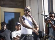 Rapper Young Thug performs during Young Thug Live From Fulton Courthouse (Image via Getty)