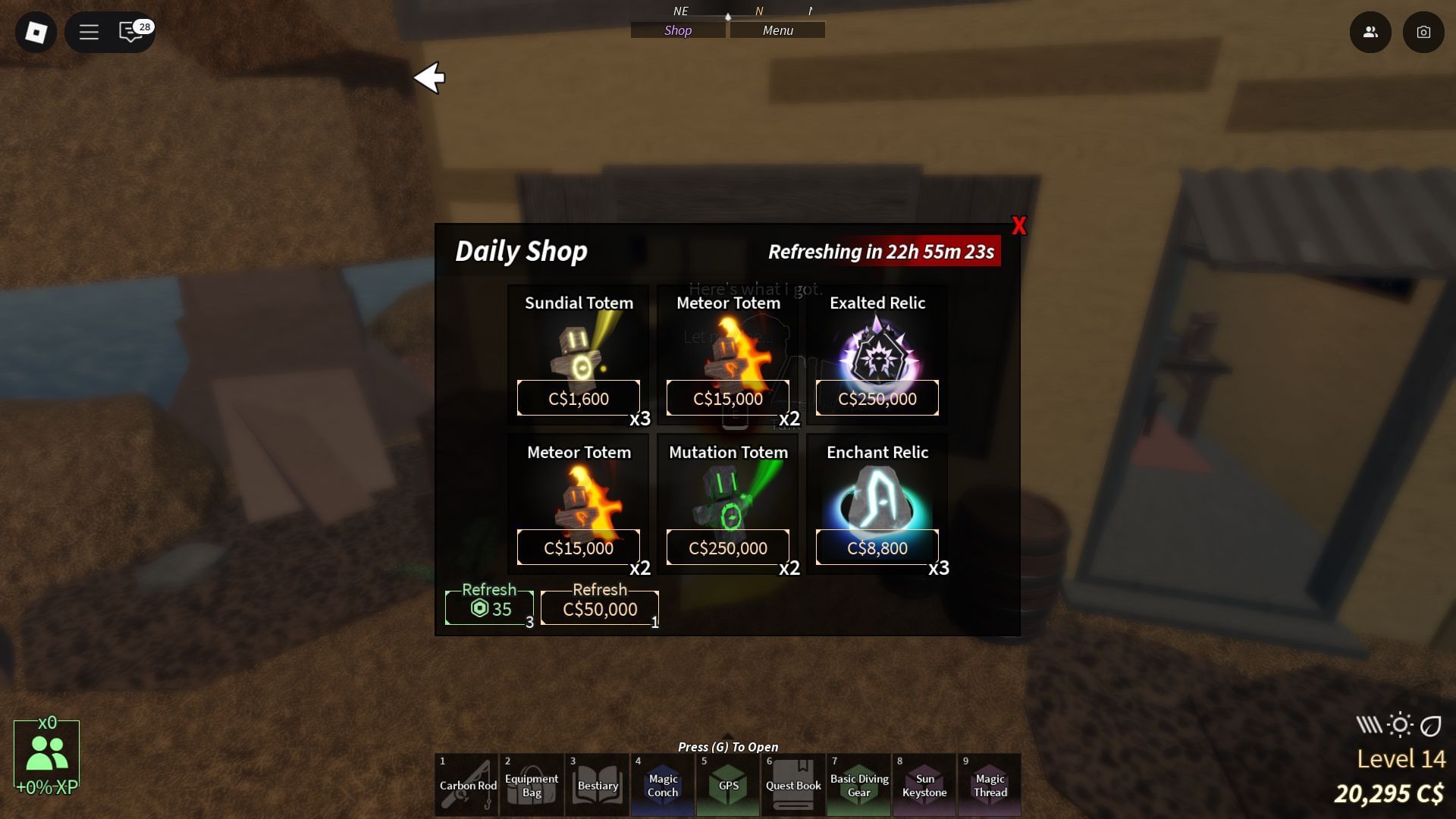 The Daily Shop has a chance to feature Enchant Relics (Image via Roblox)