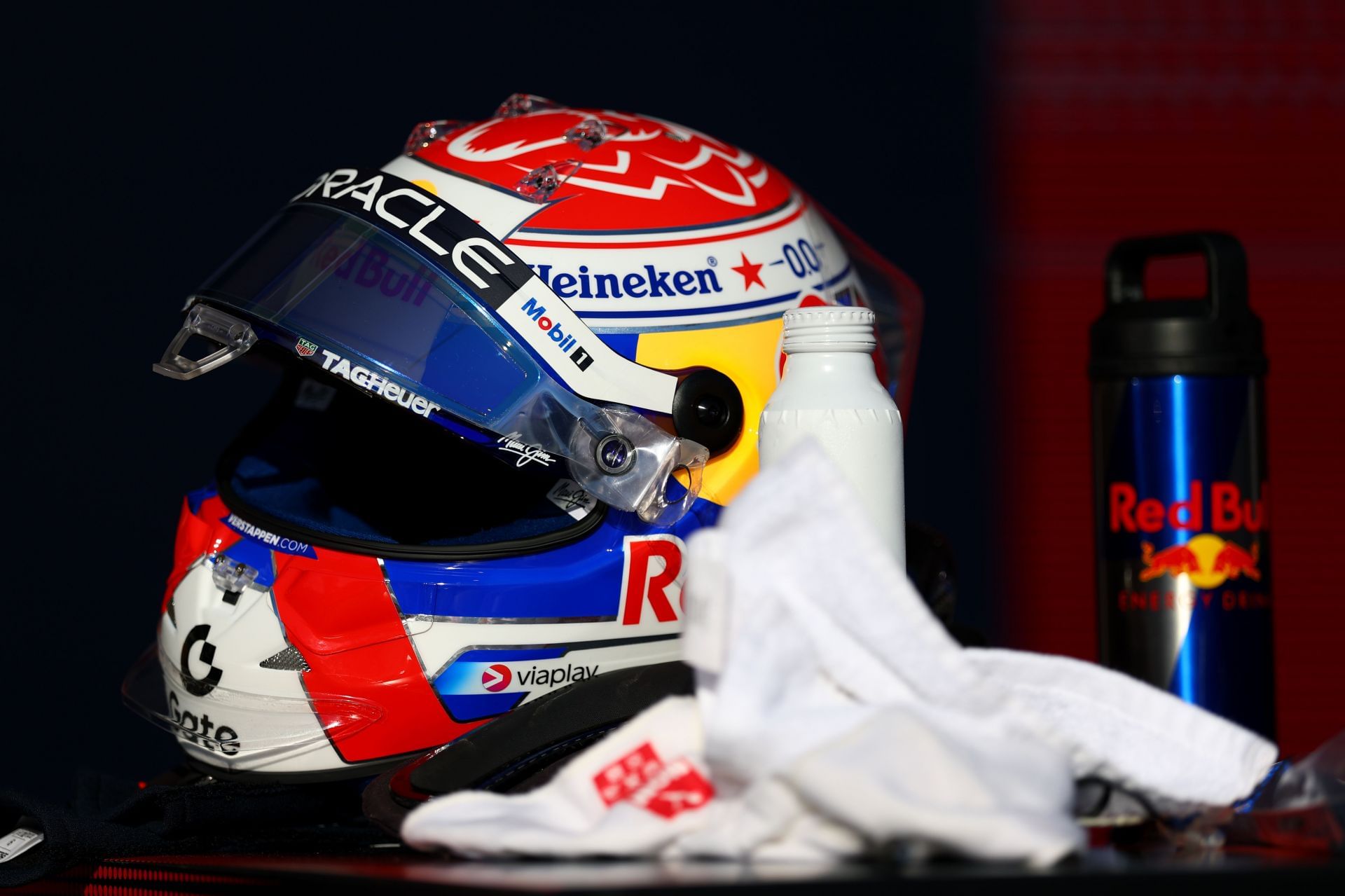 Max Verstappen&#039;s helmet after the sprint qualifying session for the 2025 F1 United States GP race weekend - Source: Getty