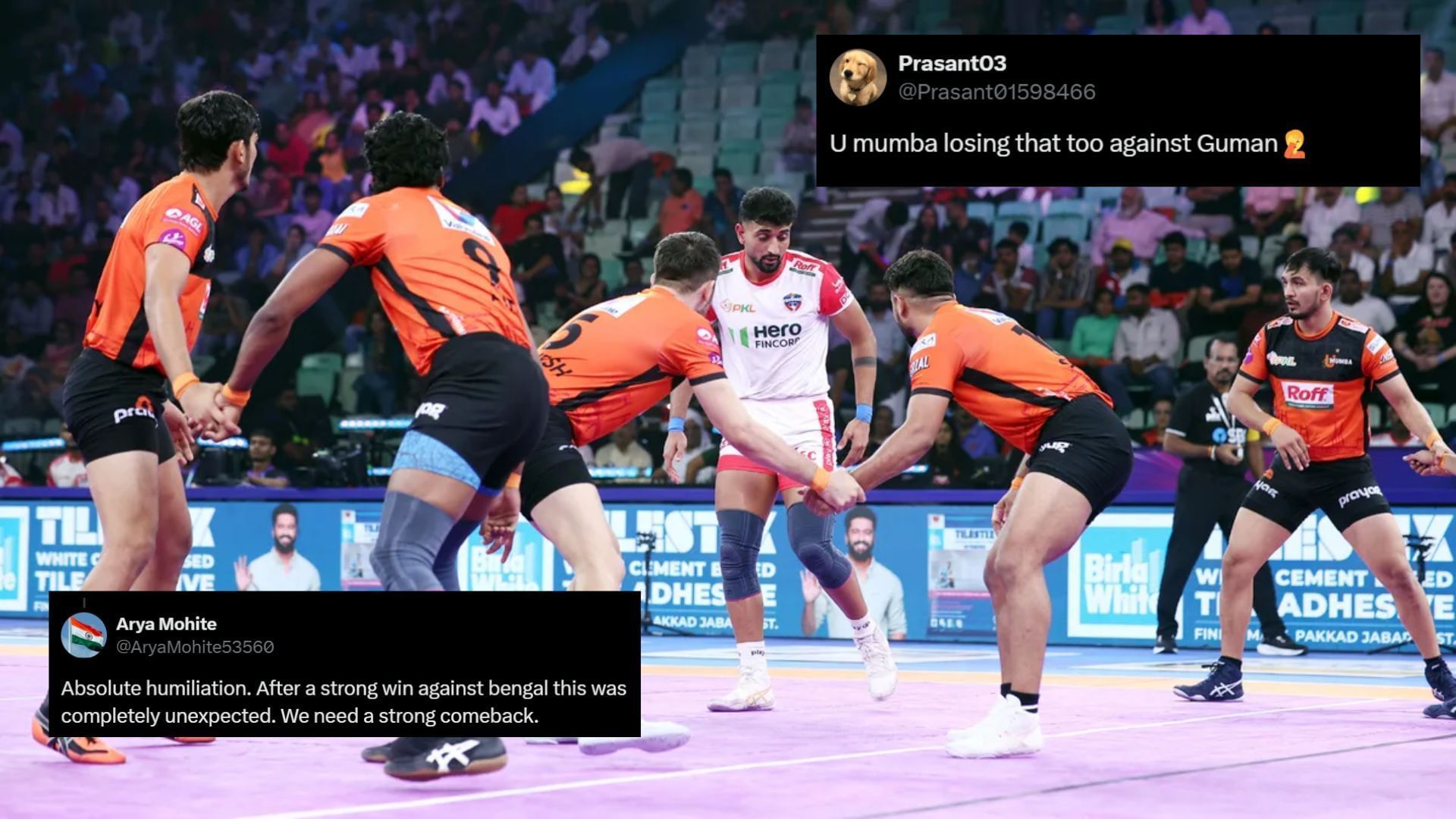U Mumba suffered a huge loss against UP Yoddhas (Image Credits: PKL &amp; @Prasant01598466,@AryaMohite53560/X)