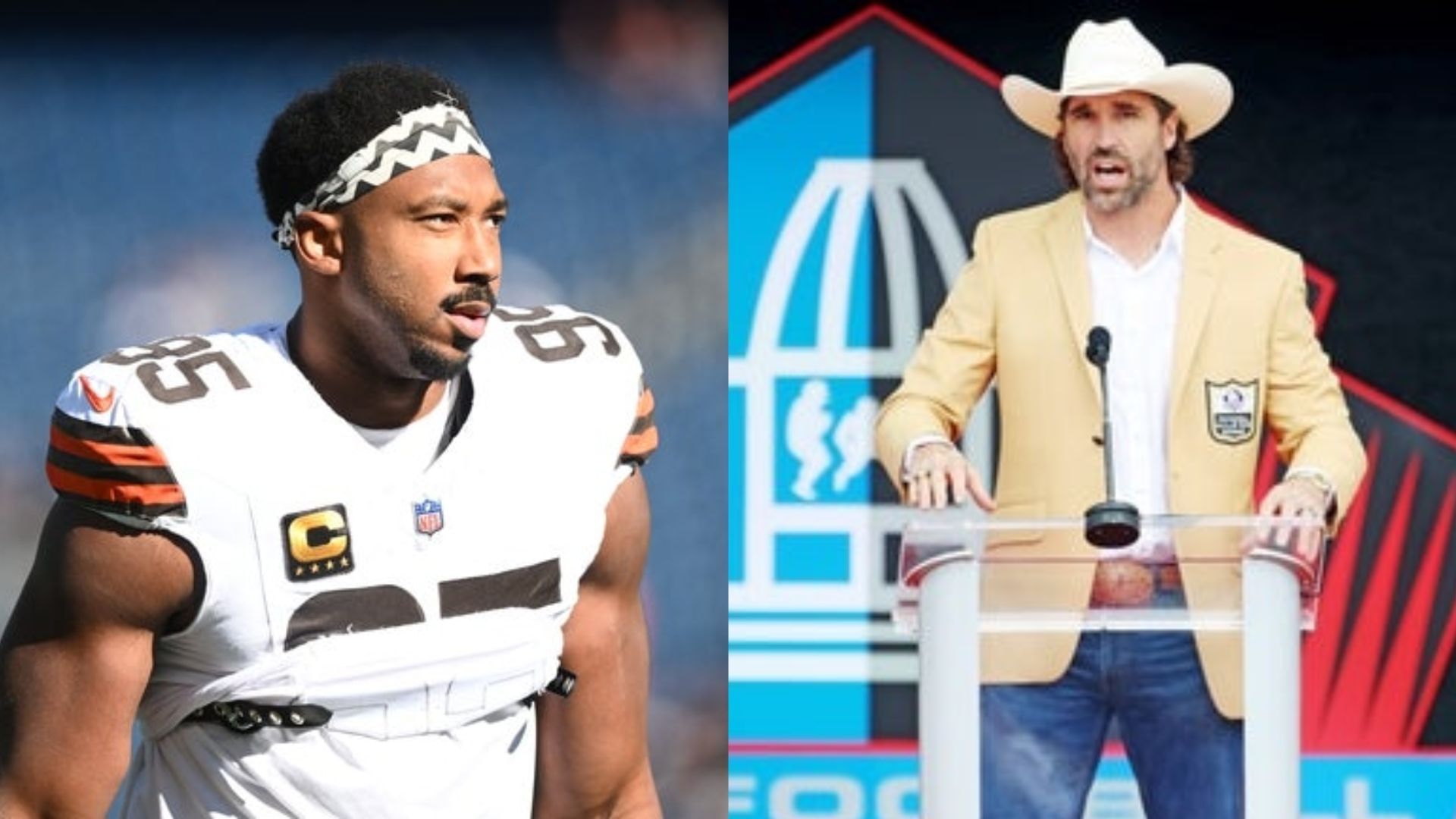 Myles Garrett and Jared Allen (Source: Imagn)