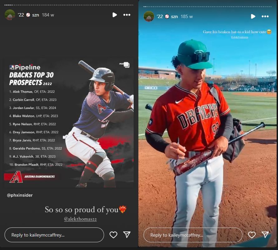 Alek Thomas&#039; fiancee ,Kailey, shared stories in 2022.((kaileymccaffrey/Instagram)