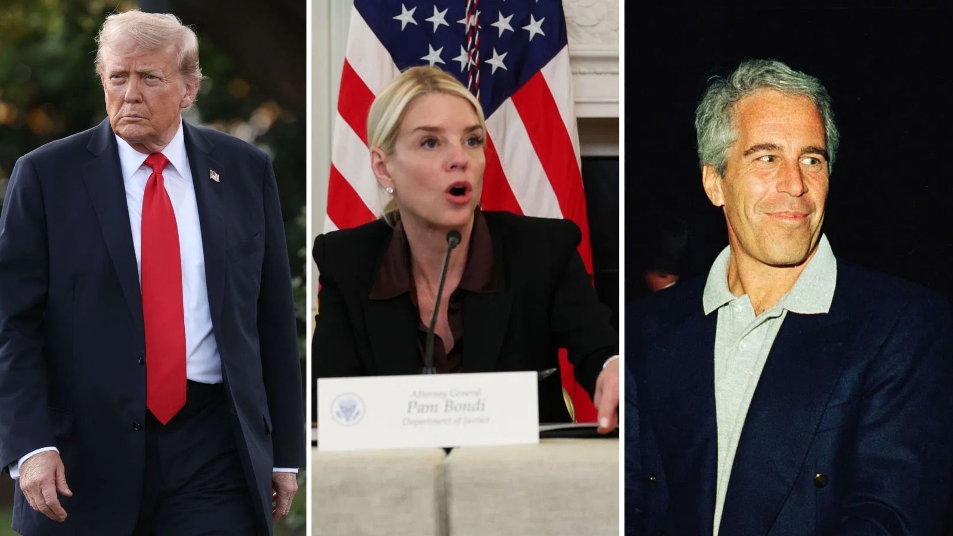 President Trump, Pam Bondi, and Jeffery Epstein (Image via Getty)
