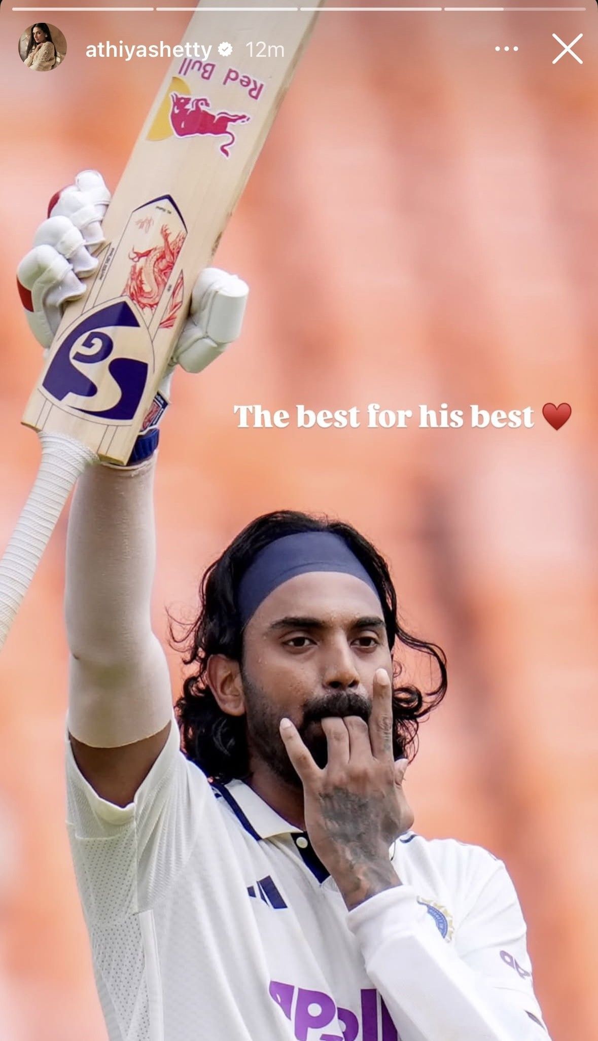 Athiya Shetty&rsquo;s adorable story after KL Rahul&rsquo;s century (Image via Instagram-@athiyashetty)