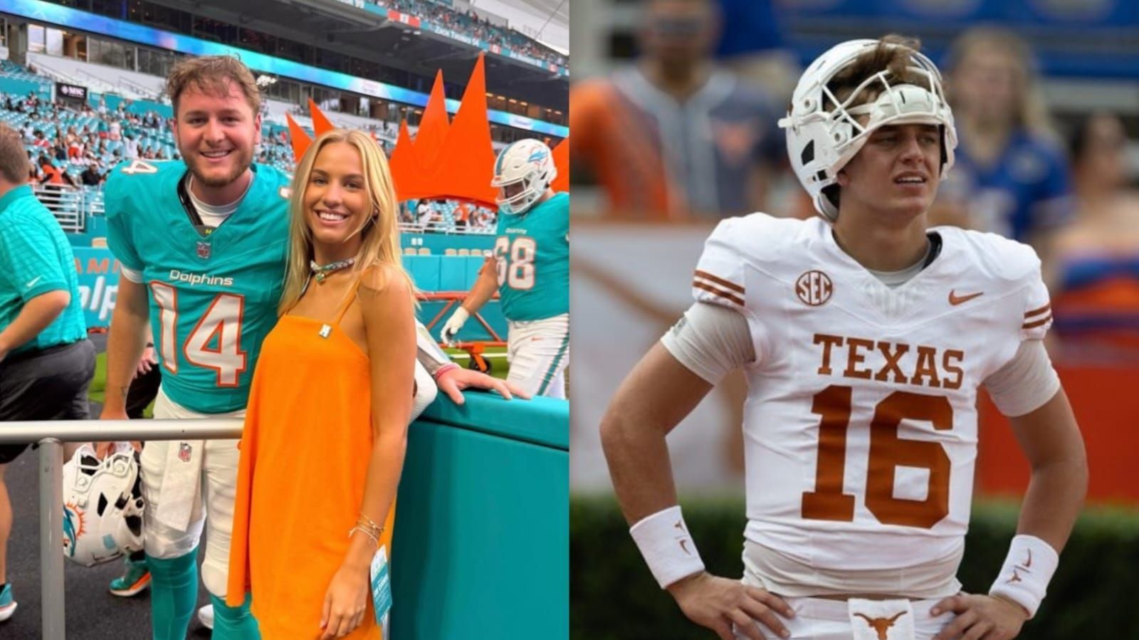 Quinn Ewers and Madelyn (L) Image credit: Instagram/@madelynebarnes, Arch Manning (R) Image credit: Imagn 