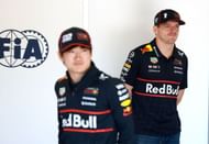 Max Verstappen (right) and Yuki Tsunoda of Red Bull Racing before the F1 Emilia-Romagna GP. Source: Getty