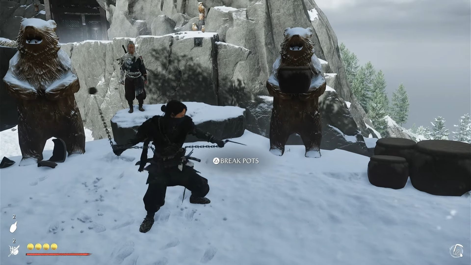 Training with the Kusarigama in Ghost of Yotei (Image via Sucker Punch || YouTube@/WoW Quests)