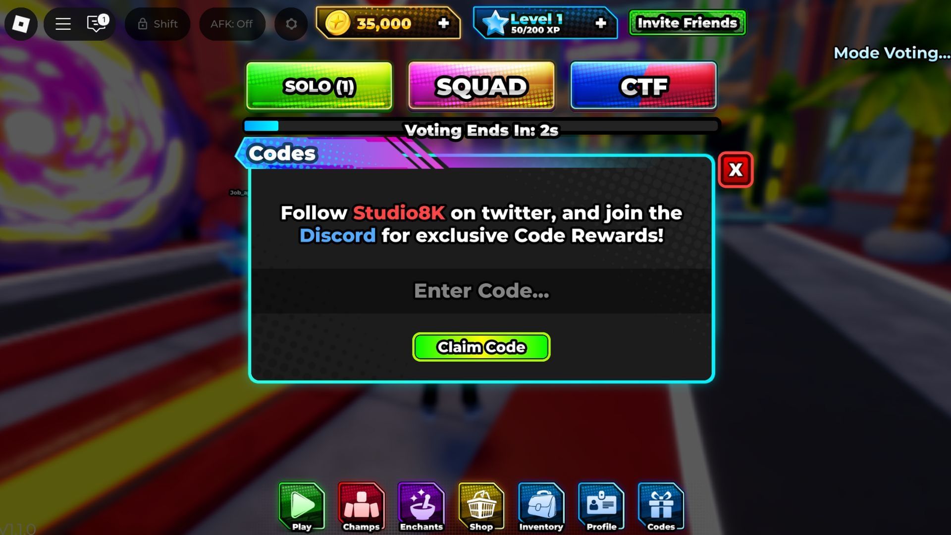 Redeem the active code (Image via Roblox)