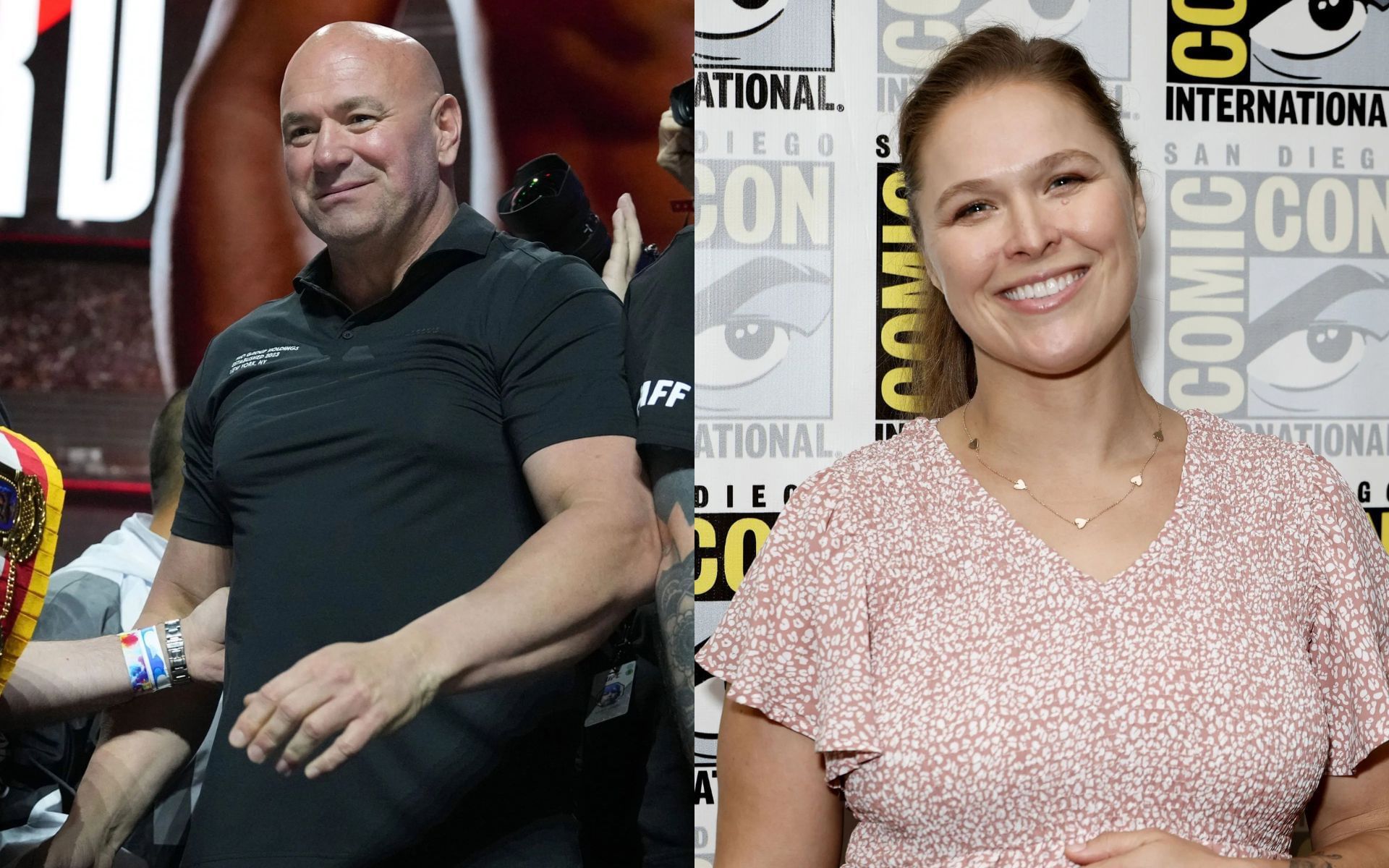 Dana White (left) addresses Ronda Rousey