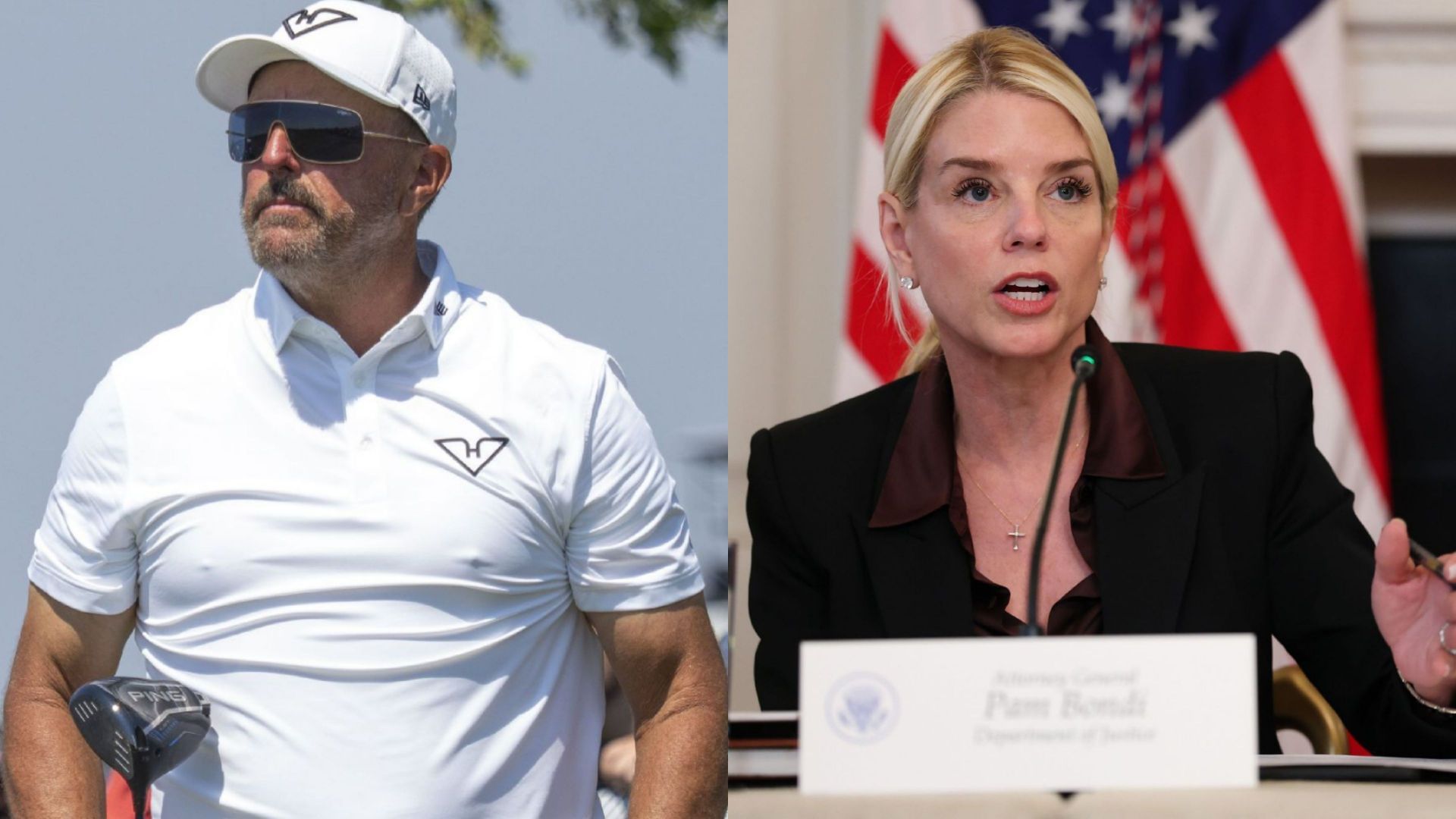 Phil Mickelson (on the left) and US Attorney General Pam Bondi (on the right) / Source: Getty