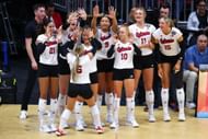 The Nebraska Huskers during the Division I Women's Volleyball Semifinals in Louisville, Kentucky. (Photo via Getty Images)