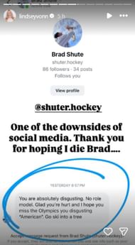 Screenshot of Vonn's Instagram story.