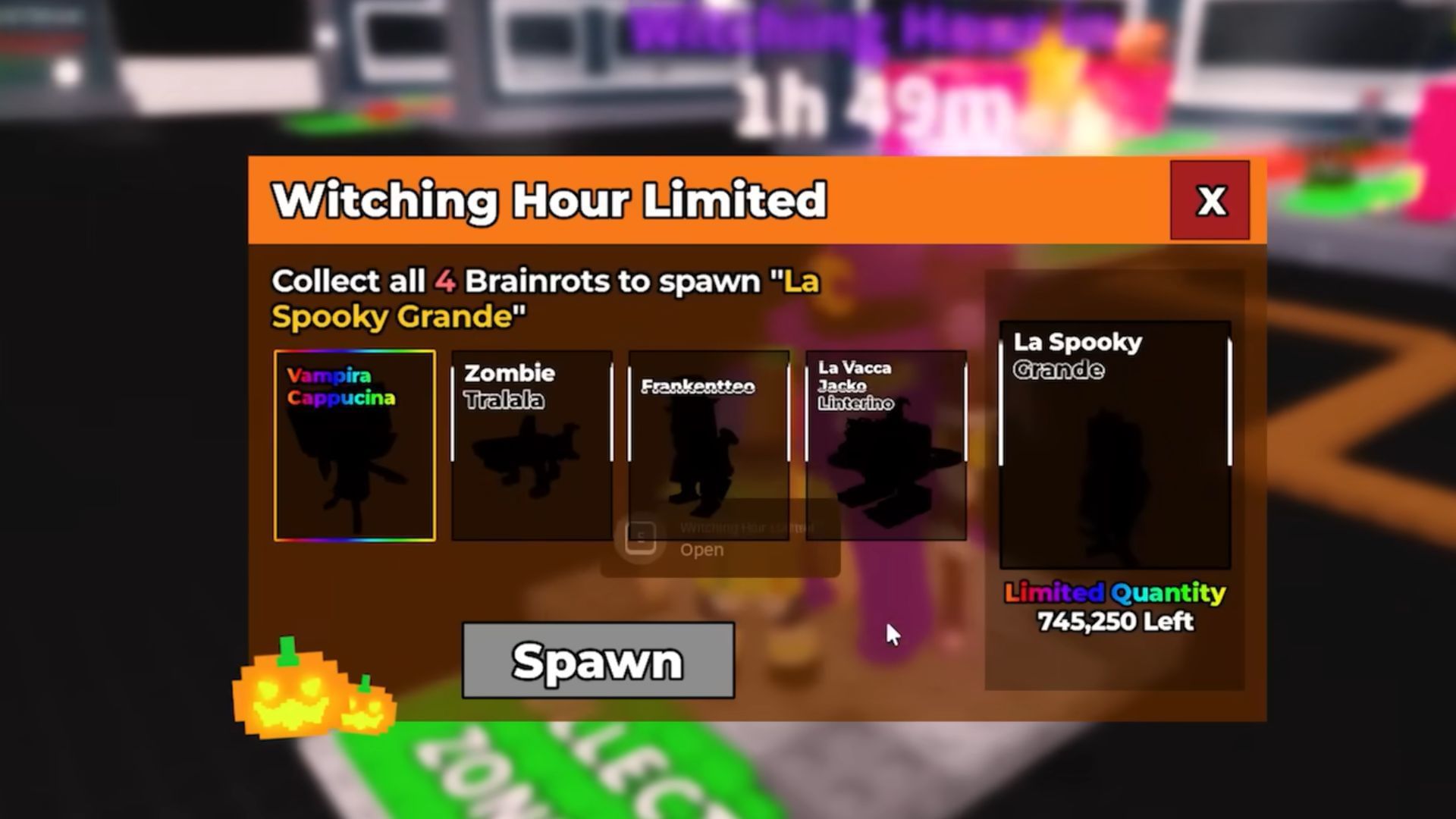 The Witching Hour menu (Image via Roblox)