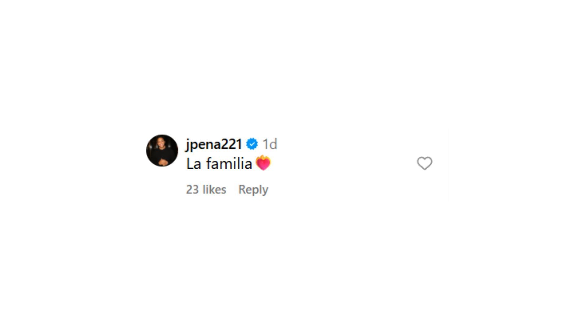 Jeremy Pena&#039;s comment on Julia Grosso&#039;s Instagram post (Source: Instagram @juliagrosso7)