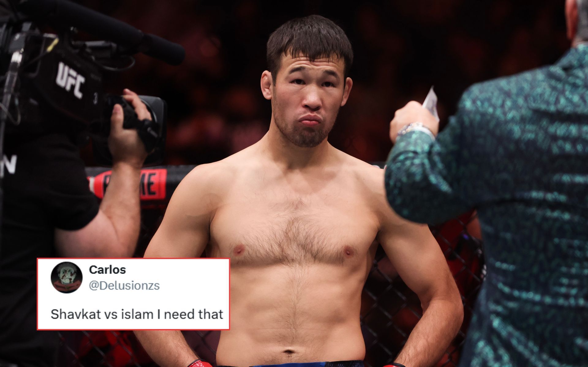 Shavkat Rakhmonov (pictured) entering the octagon for his UFC 296 fight in the T-Mobile Arena. [Image courtesy: Getty Images]