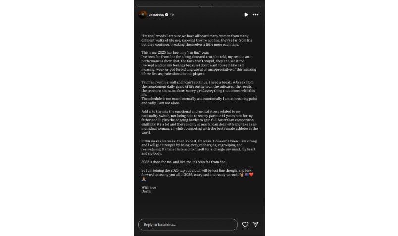 Screenshot of Daria Kasatkina&#039;s Instagram story | Source: IG/kasatkina