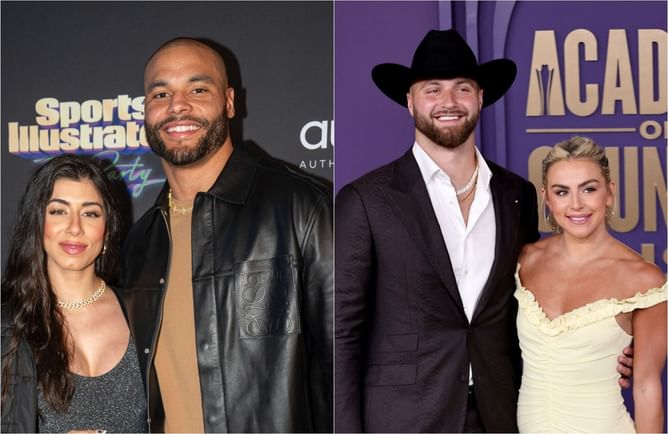Haley Cavinder teases her and Sarah Jane's marriage with Jake Ferguson and Dak Prescott while sharing sweet post-game kisses with future husbands