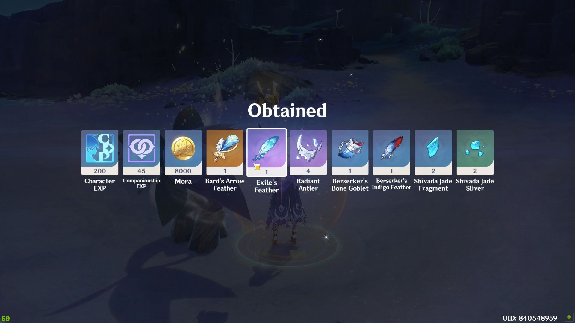 Rewards for defeating Frostnight Herra (Image via HoYoverse)
