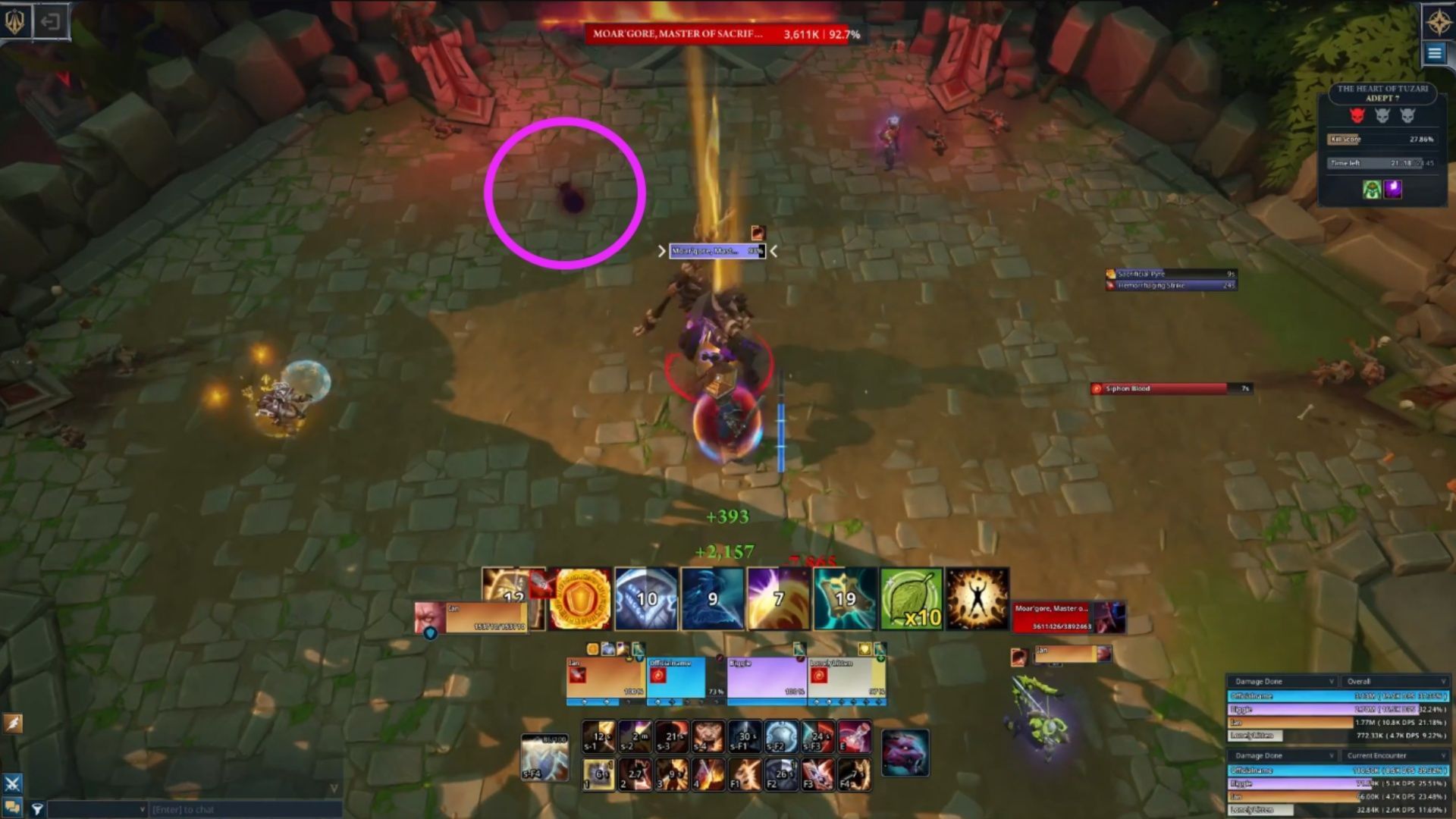 The circled item are the orbs you're going to need to rush to tank in this Fellowship boss fight (Image via Arc Games/YouTube@zoly421)