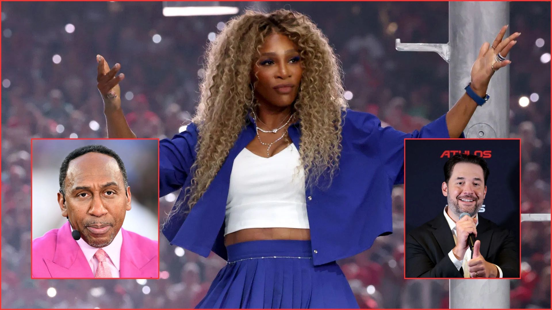 (L-R) Stehpen A. Smith (inset), Serena Williams, Alexis Ohanian (inset) | Getty