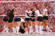 Harper Murray of the Nebraska Cornhuskers with teammates against the Omaha Mavericks at Memorial Stadium in Lincoln, Nebraska. (Photo by Getty Images)