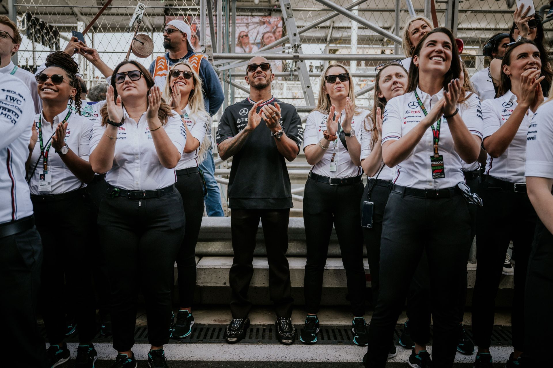 Lewis Hamilton after the 2024 Round 1 Jeddah race 2 of the F1 Academy. Source: Getty