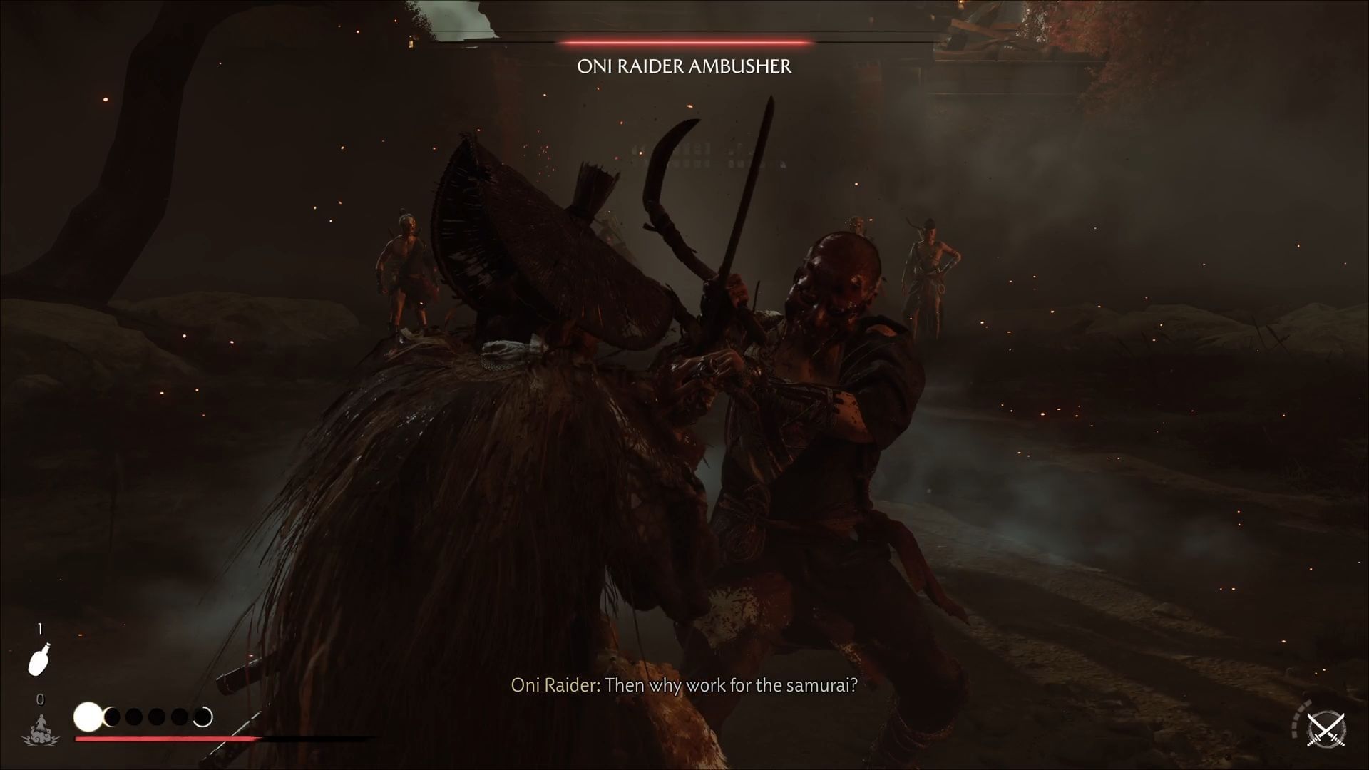 The battle with the Oni Raider Ambusher (Image via Sportskeeda Gaming || Sucker Punch)