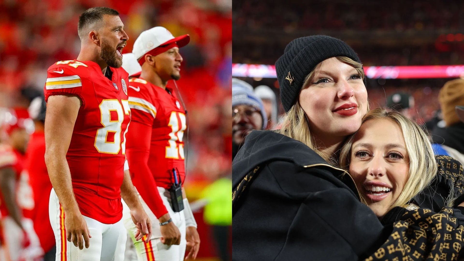 Taylor Swift, Brittany Mahomes react to a monstrous pass by Patrick Mahomes to Travis Kelce - vis Getty/CMS