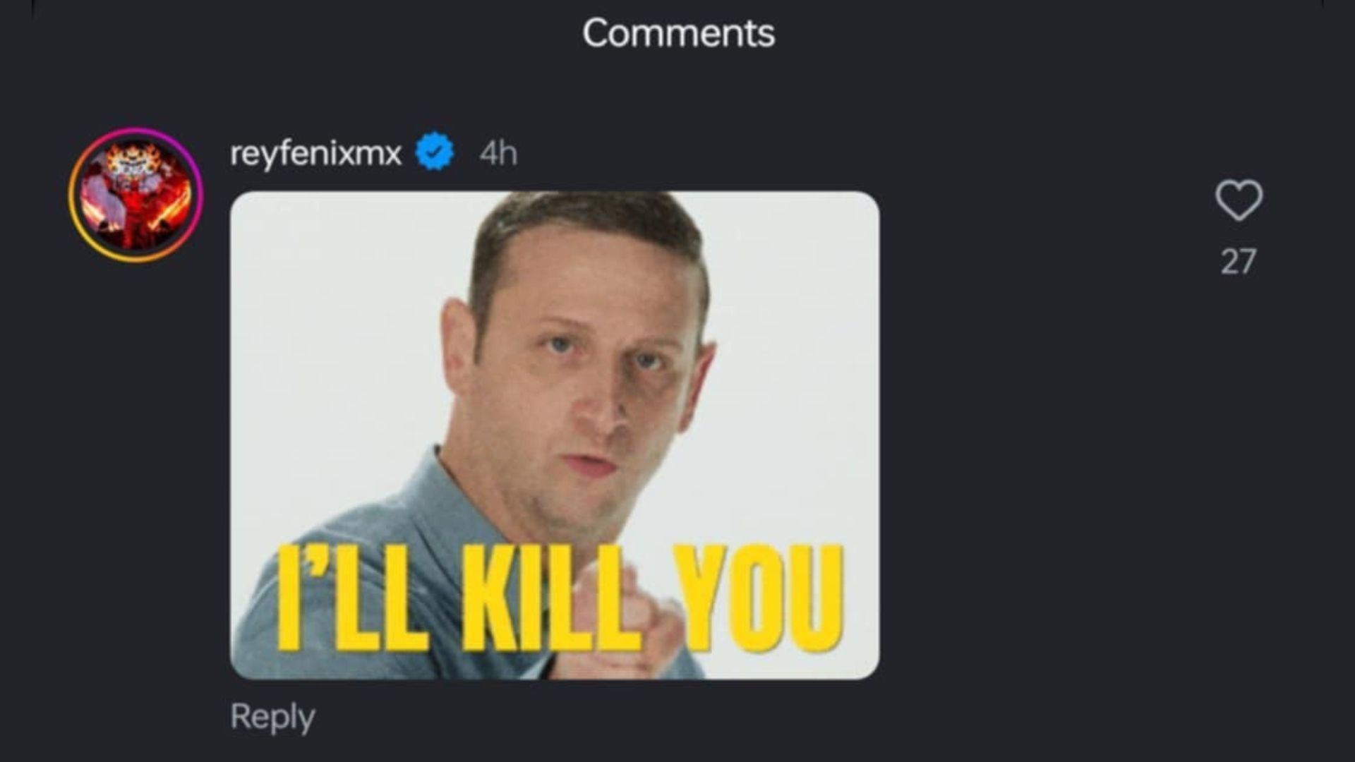 A screengrab of Rey&#039;s comment (Image via Dominik Mysterio&#039;s Instagram)