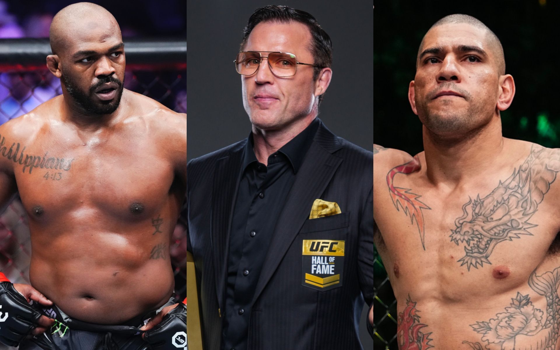 Chael Sonnen (middle) talks potential Alex Pereira (right) vs. Jon Jones (right) fight. [Images courtesy: Getty Images]