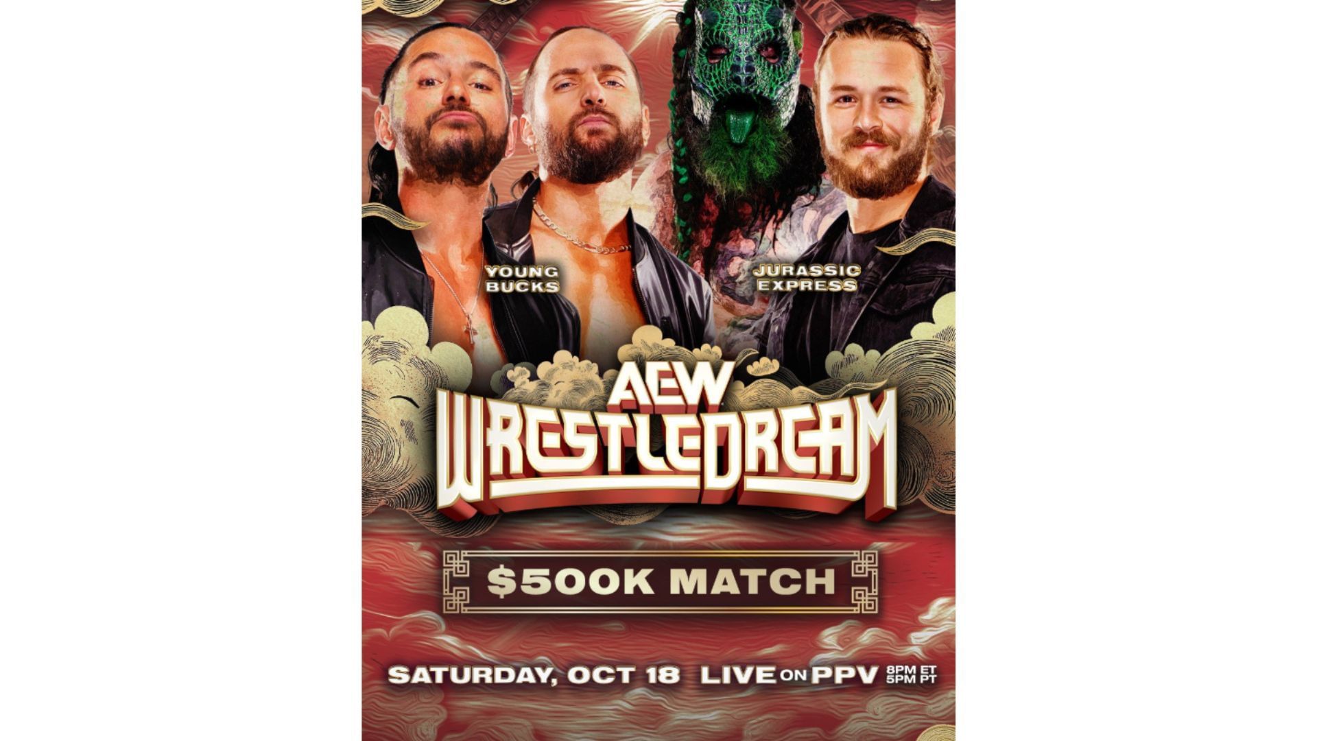 Match graphic for Jurassic Express vs The Young Bucks [Image Credits: Official website of All Elite Wrestling (allelitewrestling.com)]