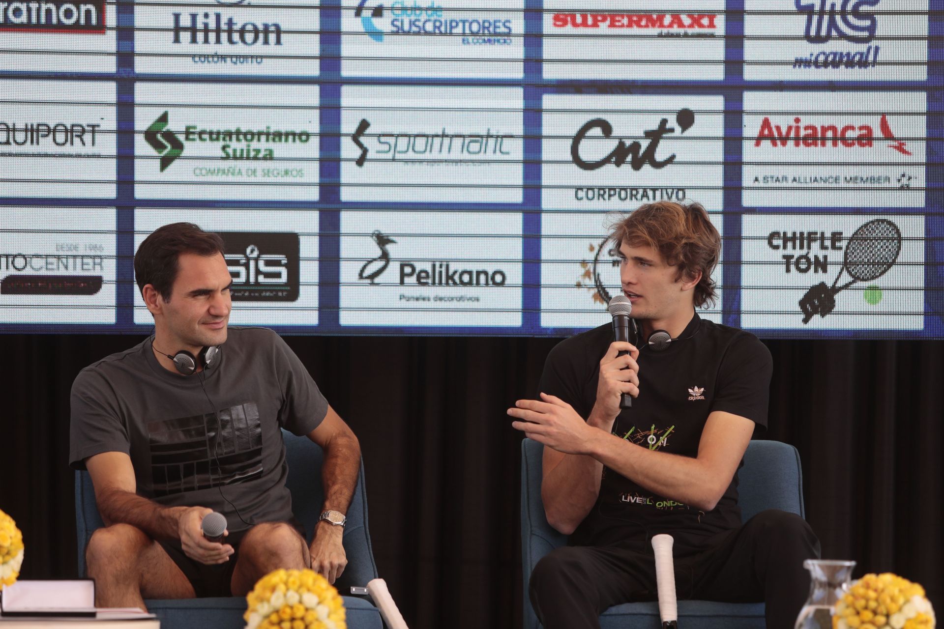 Alexander Zverev and Roger Federer at the Exhibition Game&mdash;Roger Federer v Alexander Zverev&mdash;Source: Getty