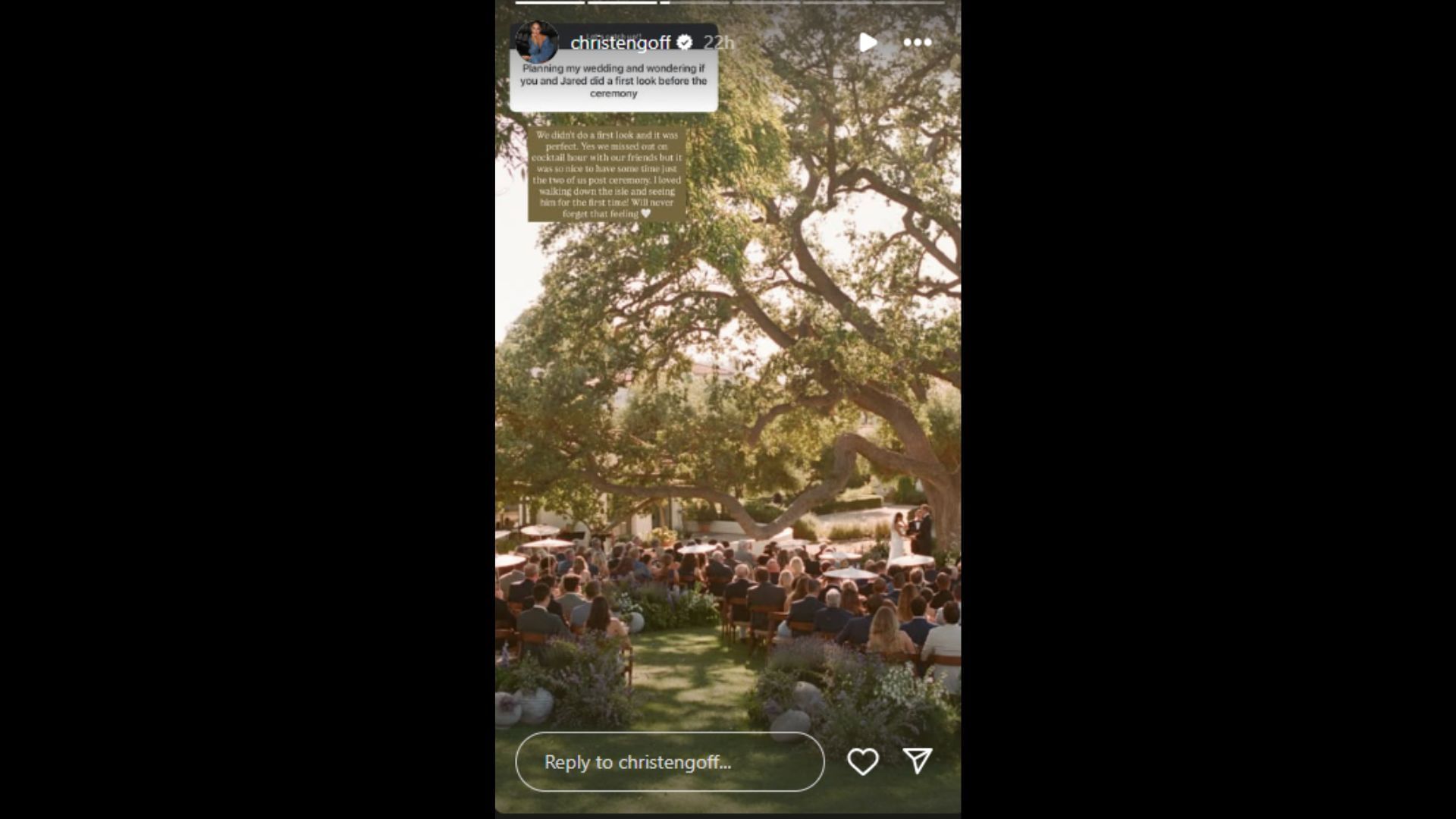Christen Goff shared a special moment from their wedding. (Photo via Christen Goff&#039;s Instagram Story)