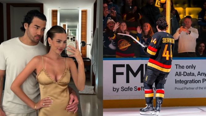 Kiefer Sherwood's wife Ariela drops 3-word reaction to beau's season opening goal for the Canucks