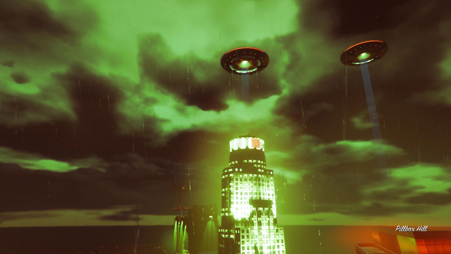 UFO spotted on top of Maze Bank Tower (Image via Rockstar Games // GTA Wiki)