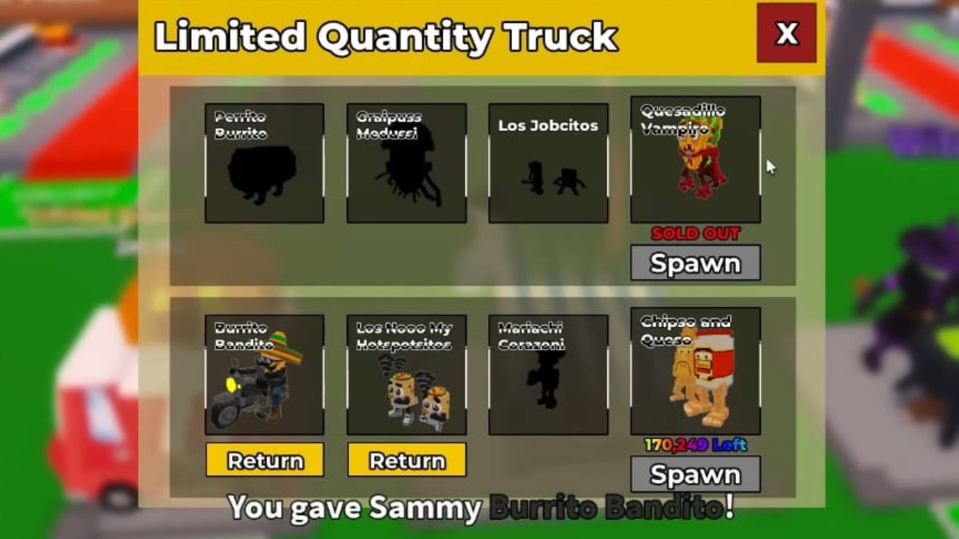 Chipso and Queso in the Limited Quantity Truck (Image via Roblox)
