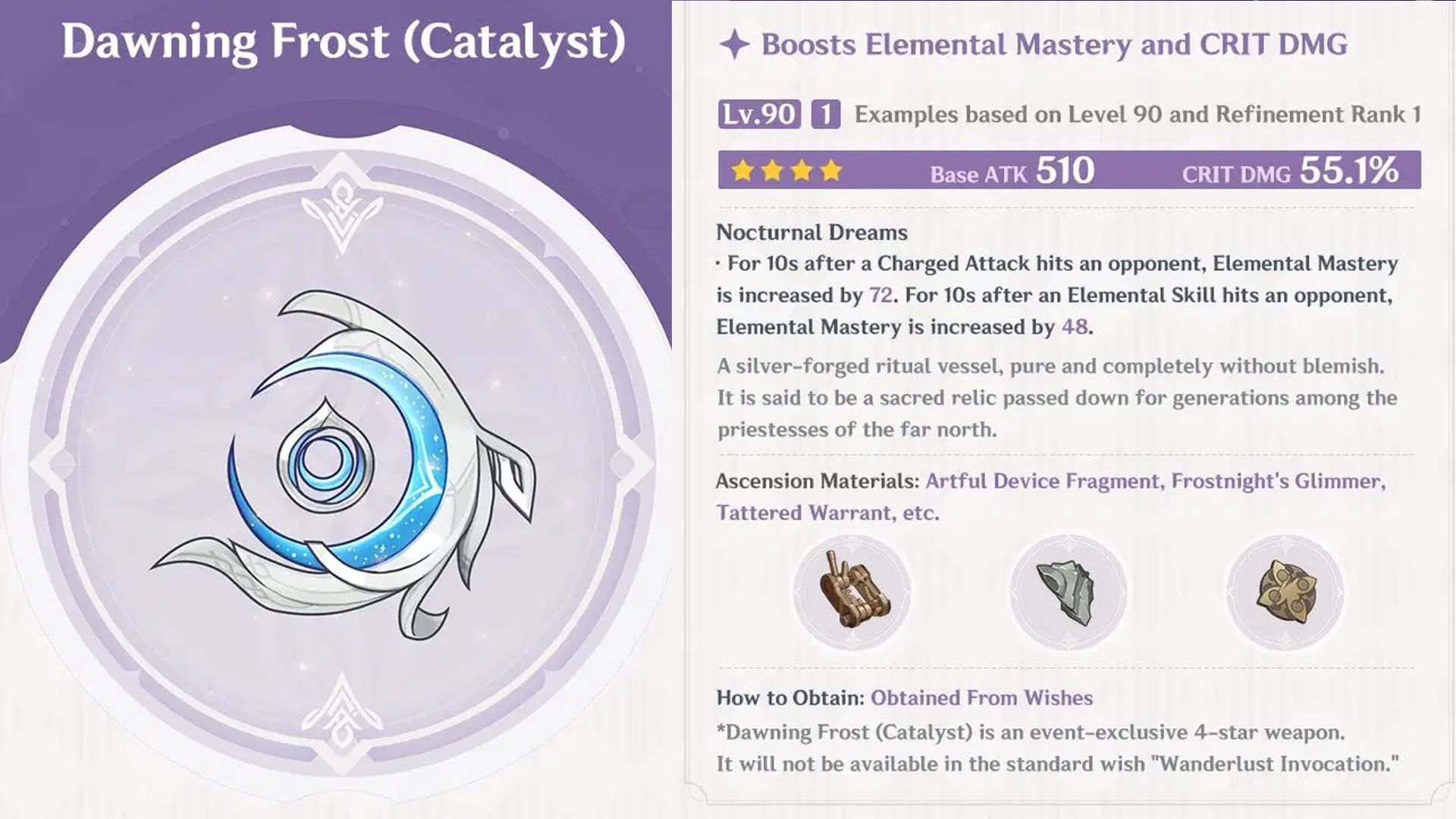 4-star Catalyst Dawning Frost (Image via HoYoverse)