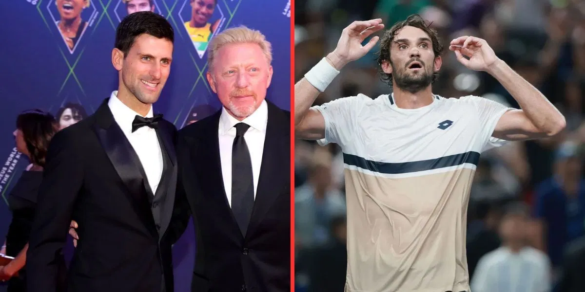 Novak Djokovic and Boris Becker (left), Valentin Vacherot (right), Sources: Getty