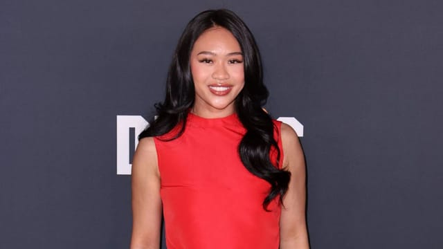 suni lee red dress Suni Lee turns heads at IShowSpeed's new series launch, featured alongside  Tom Brady and other stars
